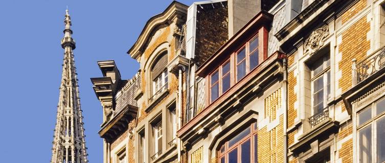 Flemish houses and St Stevens Church in Lille's Old Town