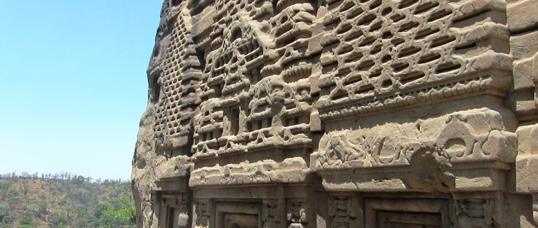 A side view of the temple