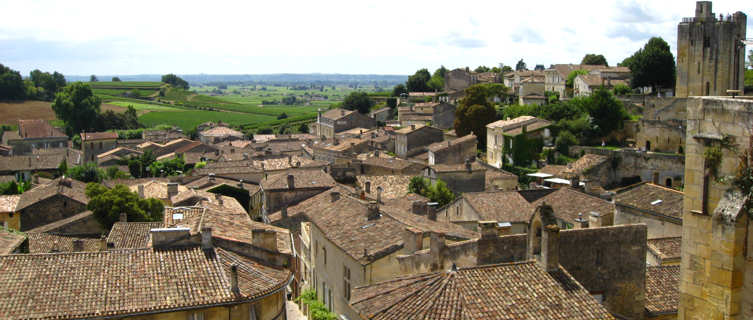 Famous St Emilion vineyards, Bordeaux caption