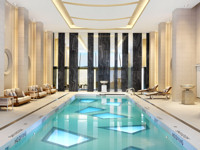 The hotel's saltwater pool has jazzy changing light patterns