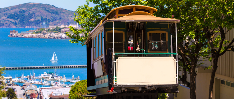 San Fran's Hyde Street Cable Car, Alcatraz in the distance