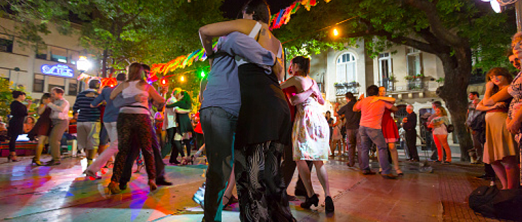 Tango dancers take to a square in San Telmo, Buenos Aires