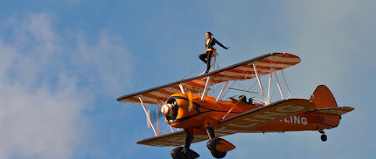 Testing balance on the wings of a plane