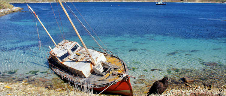 Ship grounded on the Falkland Islands
